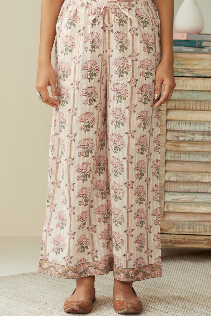 Off-White Hand Block-Printed Cotton Farsi