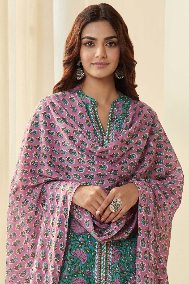 White Hand Block Printed Cotton Dupatta