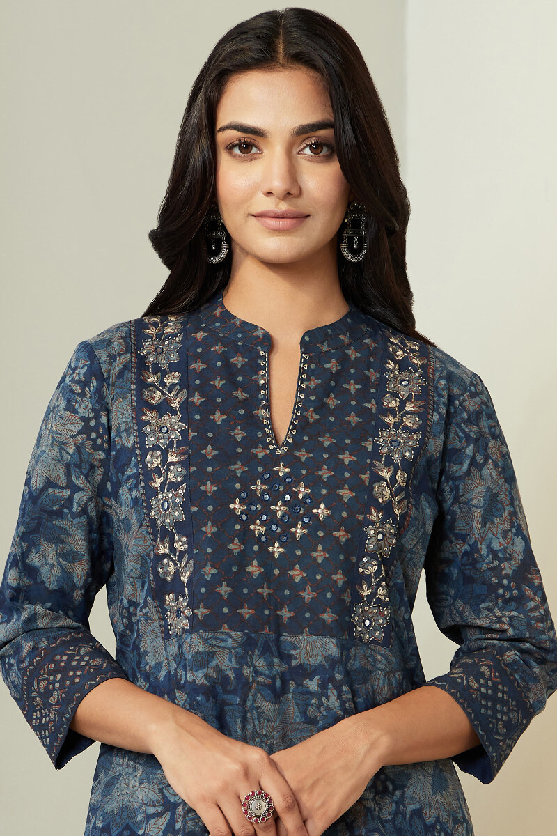 Akola Hand Block Printed Straight Cotton Kurta