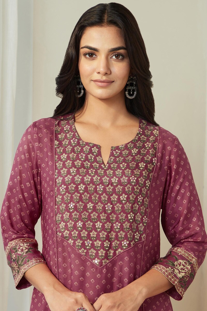 Raspberry Hand Block Printed Straight Modal Kurta