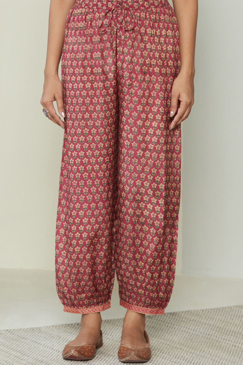 Raspberry Hand Block Printed Modal Izhaar Pants
