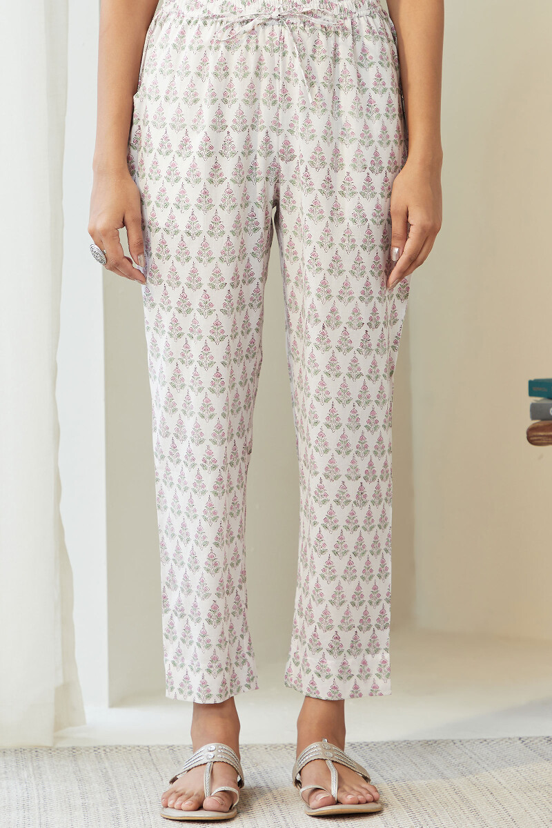 White Handcrafted Cotton Narrow Pants