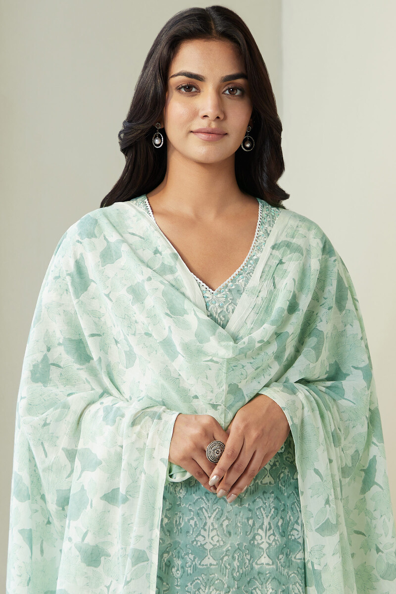 White Hand Block-Printed Cotton Dupatta