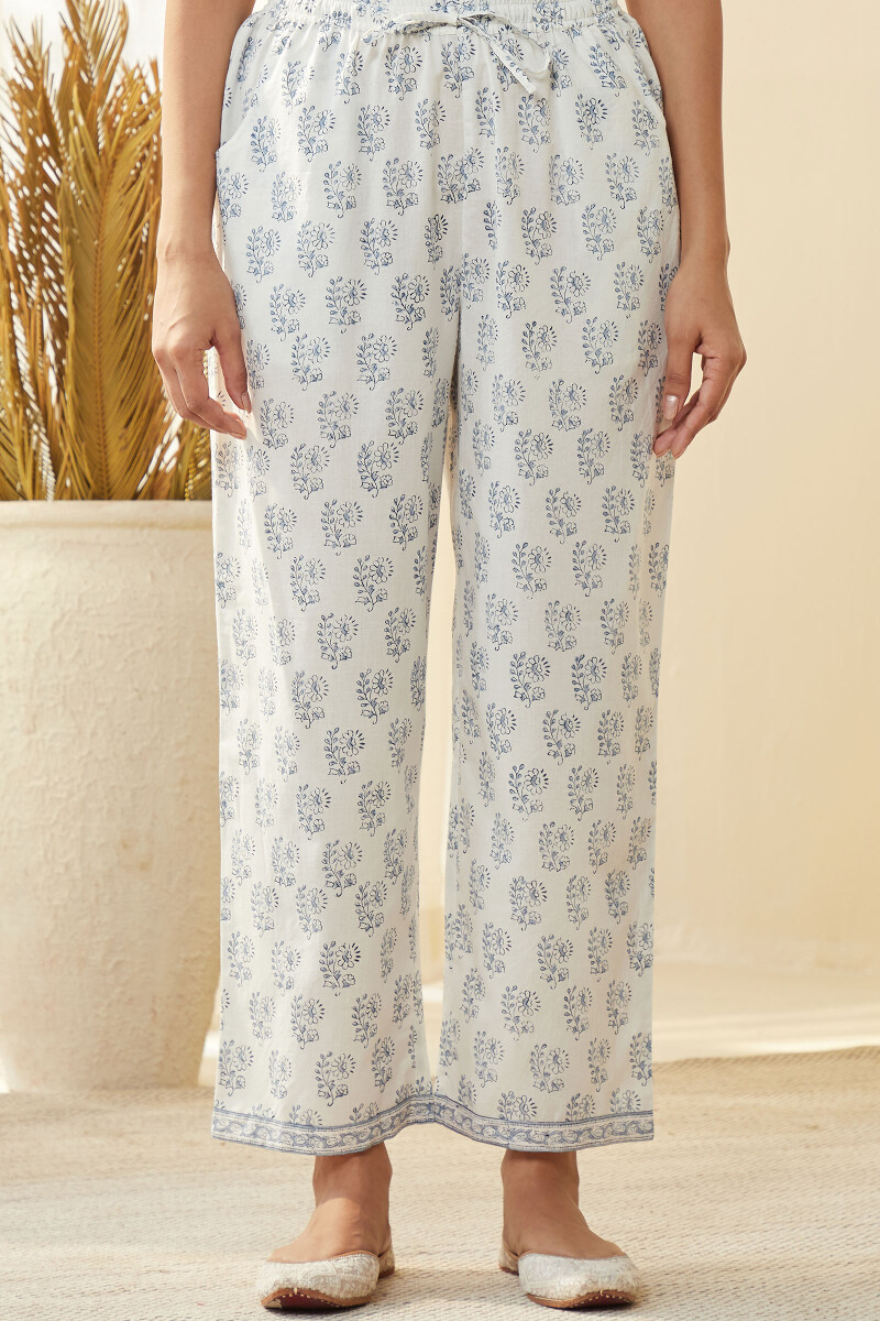 White Hand Block-Printed Cotton Farsi