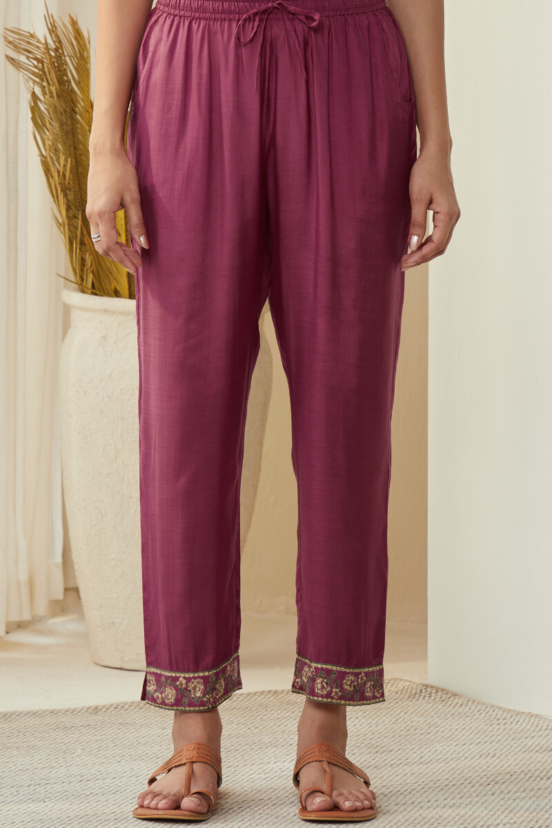 Pink Handcrafted Modal Narrow Pants