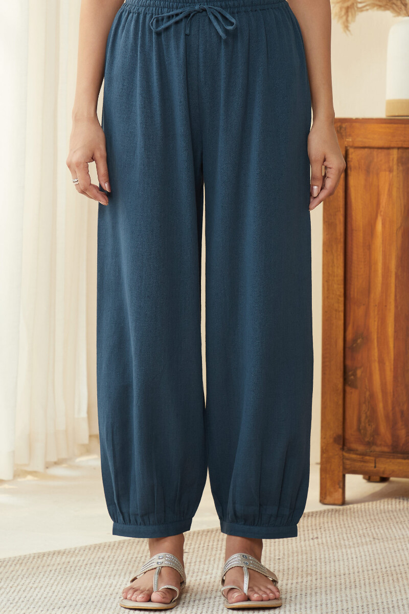 Blue Handcrafted Cotton Flax Izhaar Pants