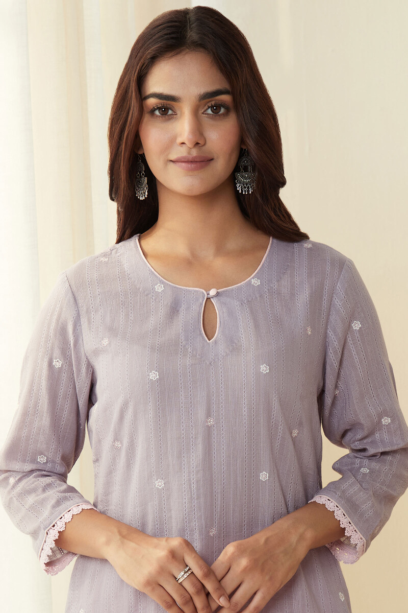 Purple Handcrafted Straight Cotton Dobby Kurta
