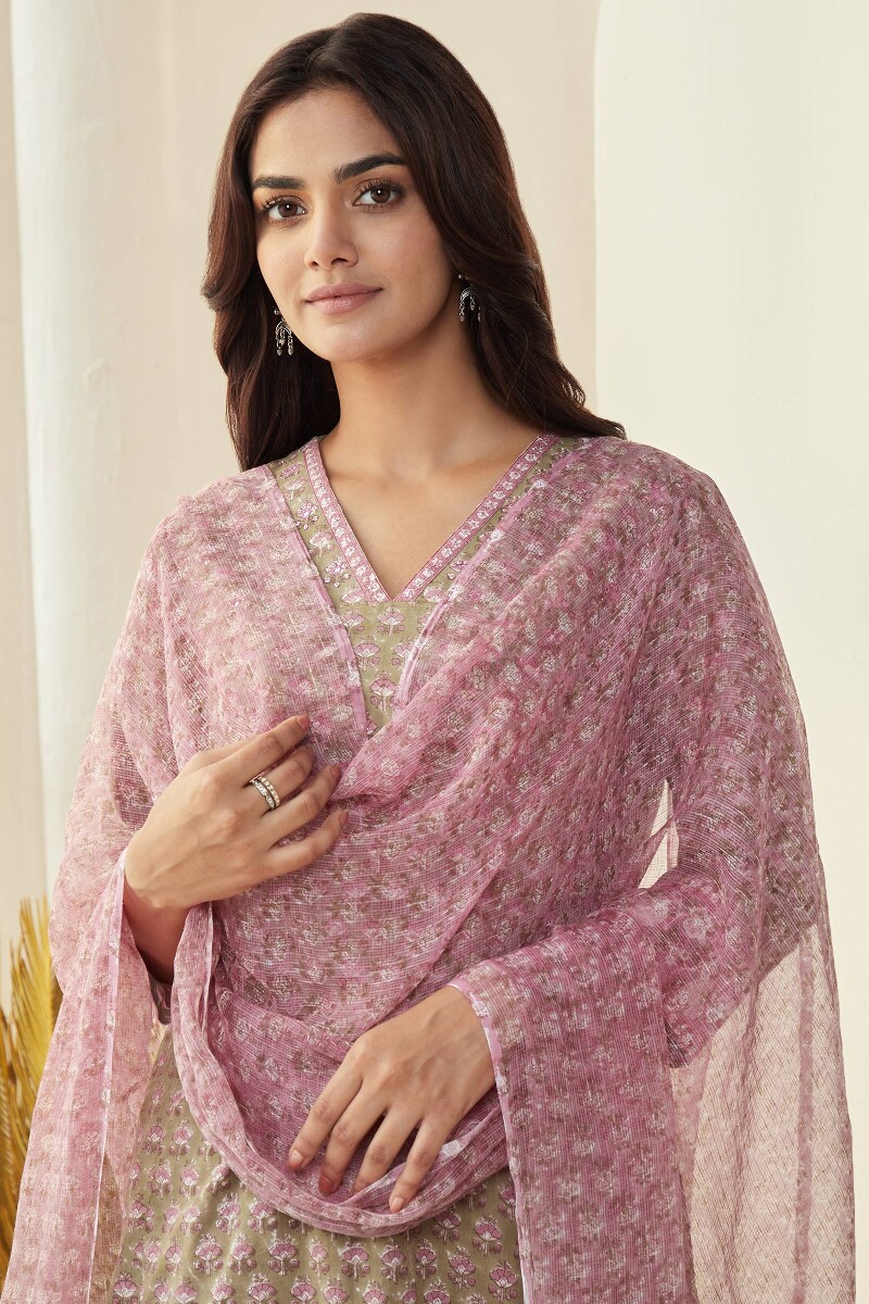 Purple Hand Block-Printed Kota Dupatta