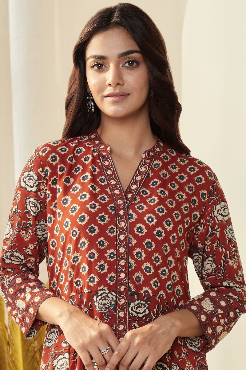 Bagru Hand Block-Printed A-Line Viscose Kurta