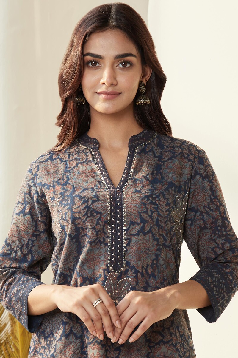 Akola Hand Block-Printed Straight Cotton Kurta