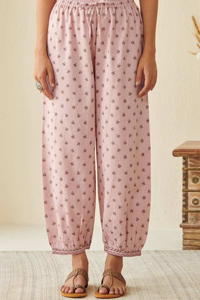 Pink Hand Block-Printed Cotton Izhaar Pants