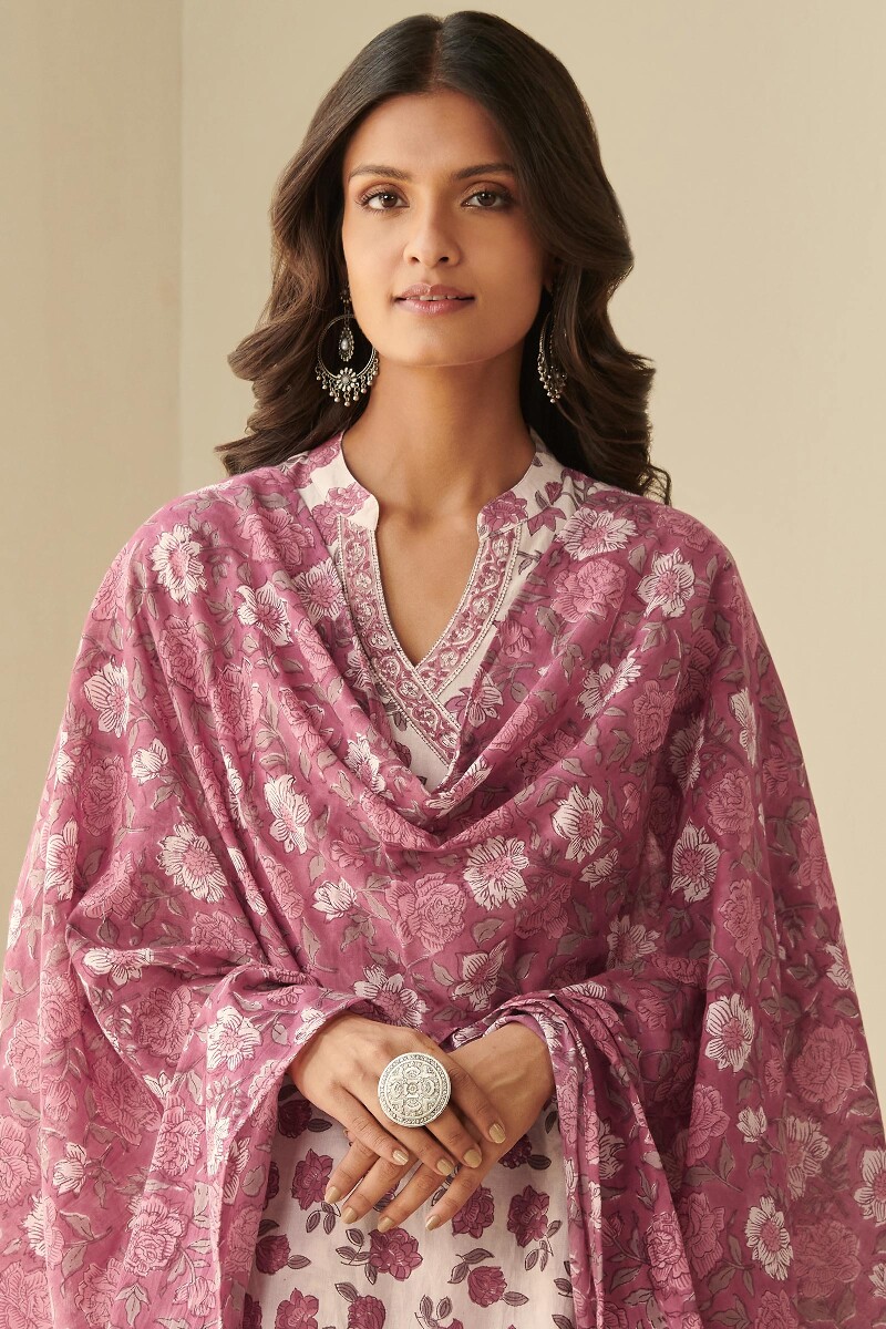 Pink Hand Block Printed Cotton Dupatta