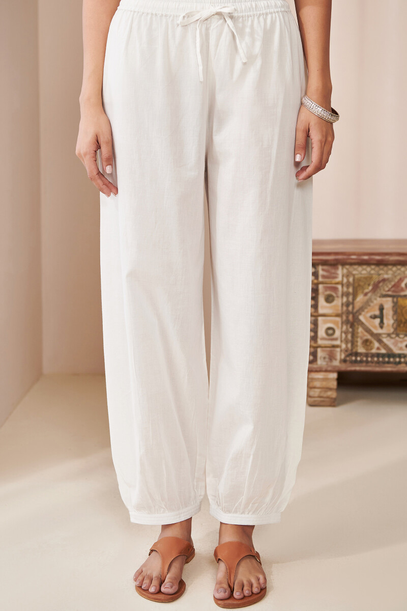 White Handcrafted Viscose Izhaar Pants