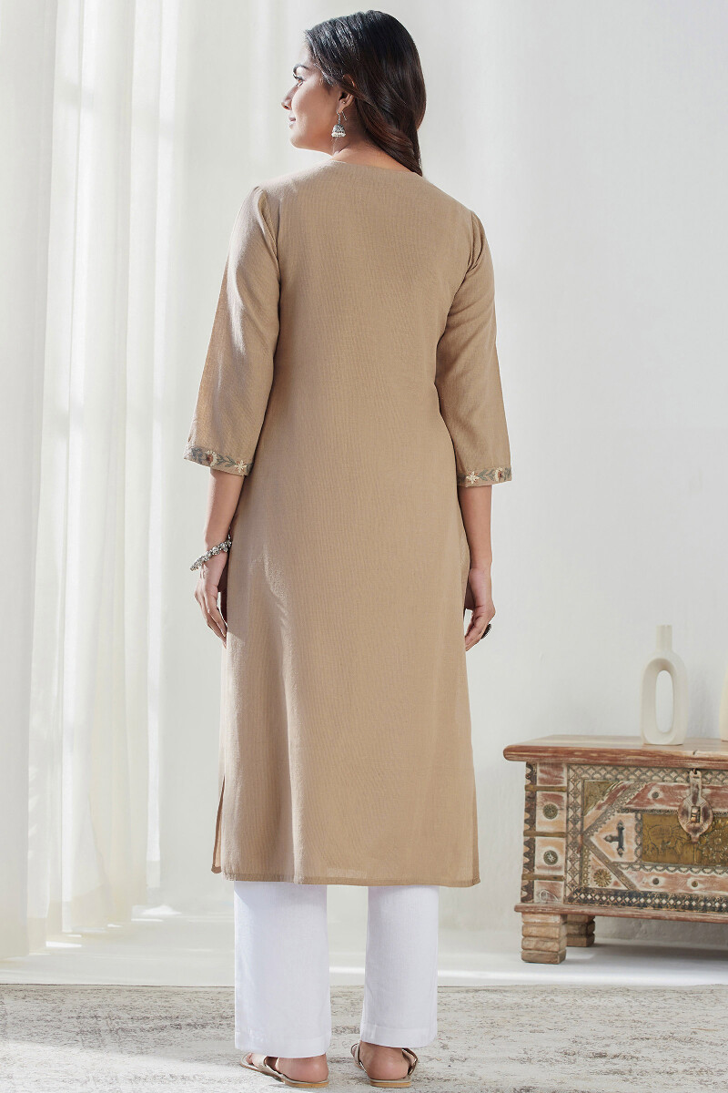 Beige Handcrafted Straight Handloom Kurta