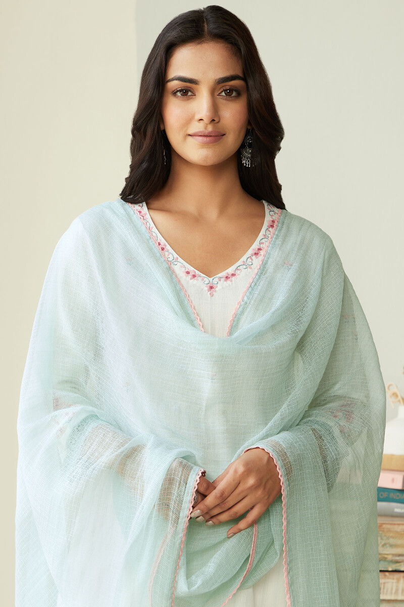 Turquoise Handcrafted Kota Dupatta