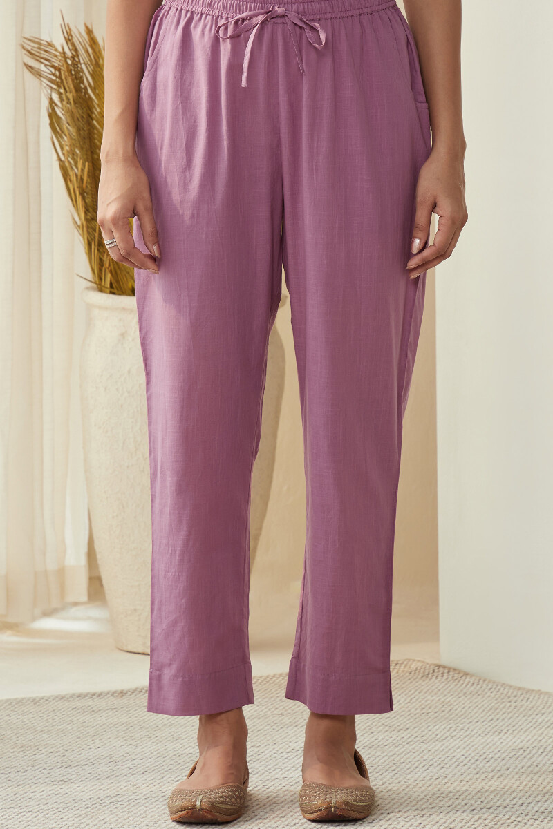 Purple Handcrafted Cotton Slub Narrow Pants