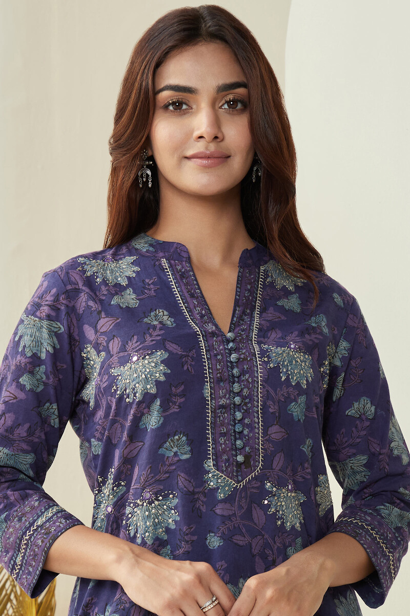 Akola Hand Block-Printed Straight Cotton Kurta