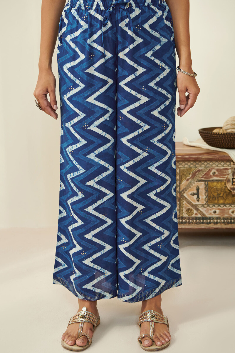 Indigo Hand Block-Printed Viscose Palazzo