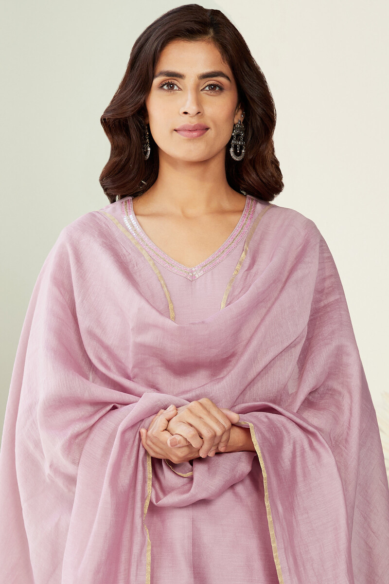 Lavender Handcrafted Chanderi Dupatta