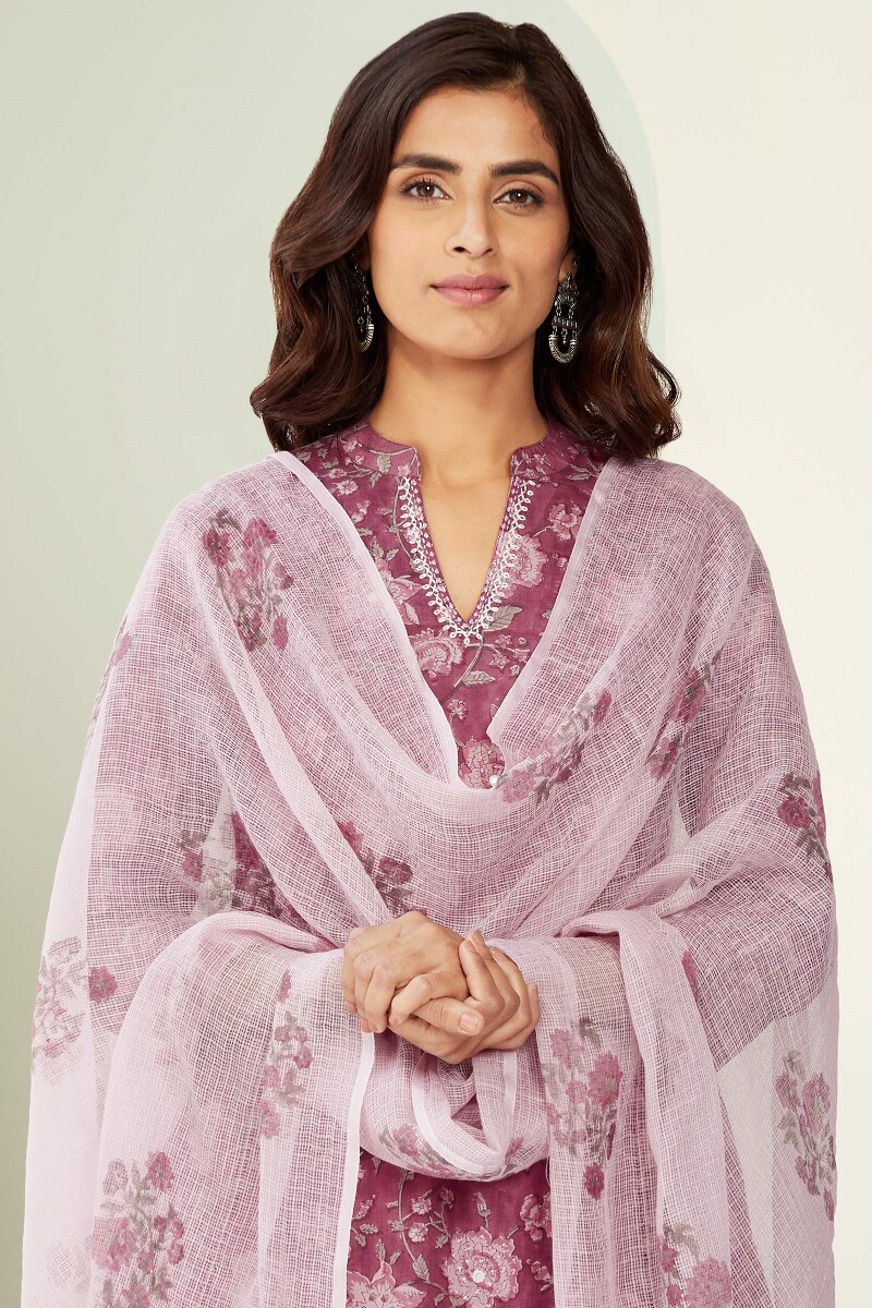 Purple Hand Block-Printed Kota Dupatta