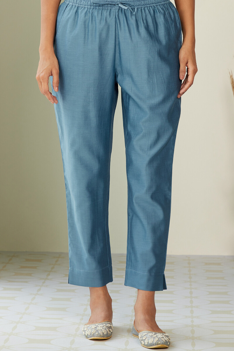 Blue Handcrafted Chanderi Narrow Pants