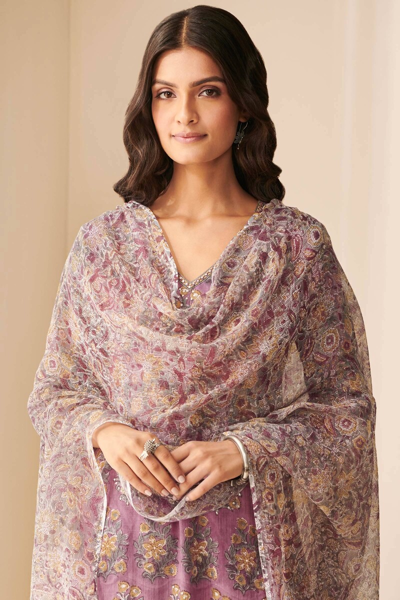 Grey Hand Block-Printed Kota Dupatta