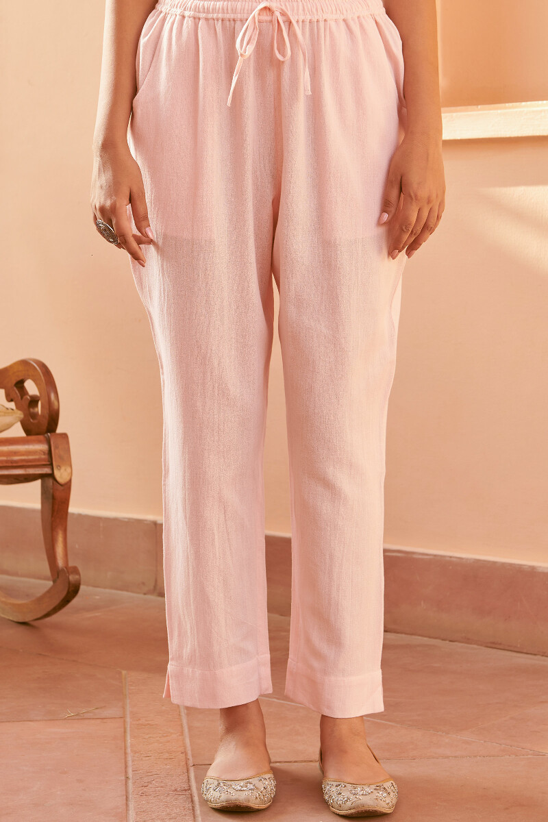 Pink Handcrafted Cotton Flax Narrow Pants