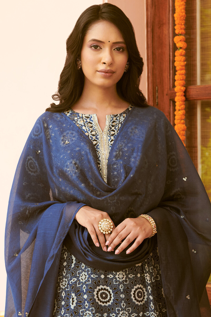 Indigo Handcrafted Cotton Silk Dupatta
