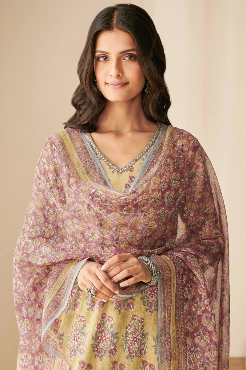 Purple Hand Block-Printed Kota Dupatta