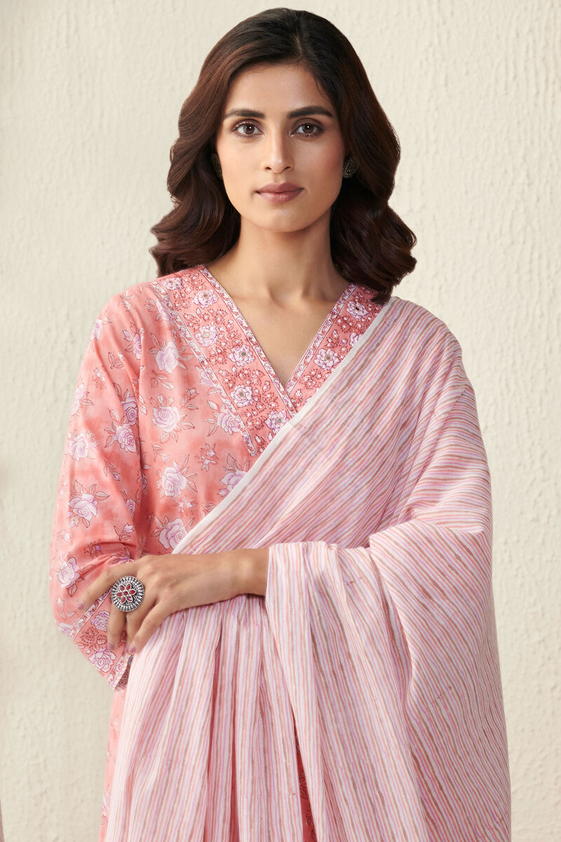 White Hand Block-Printed Cotton Mul Dupatta