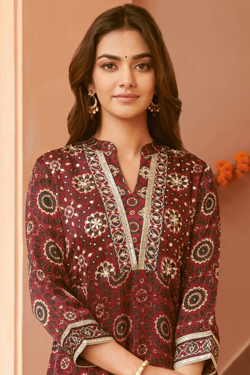 Ajrak Hand Block-Printed A-Line Modal Kurta