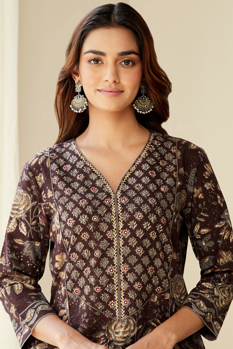 Bagru Hand Block-Printed A-Line Cotton Kurta
