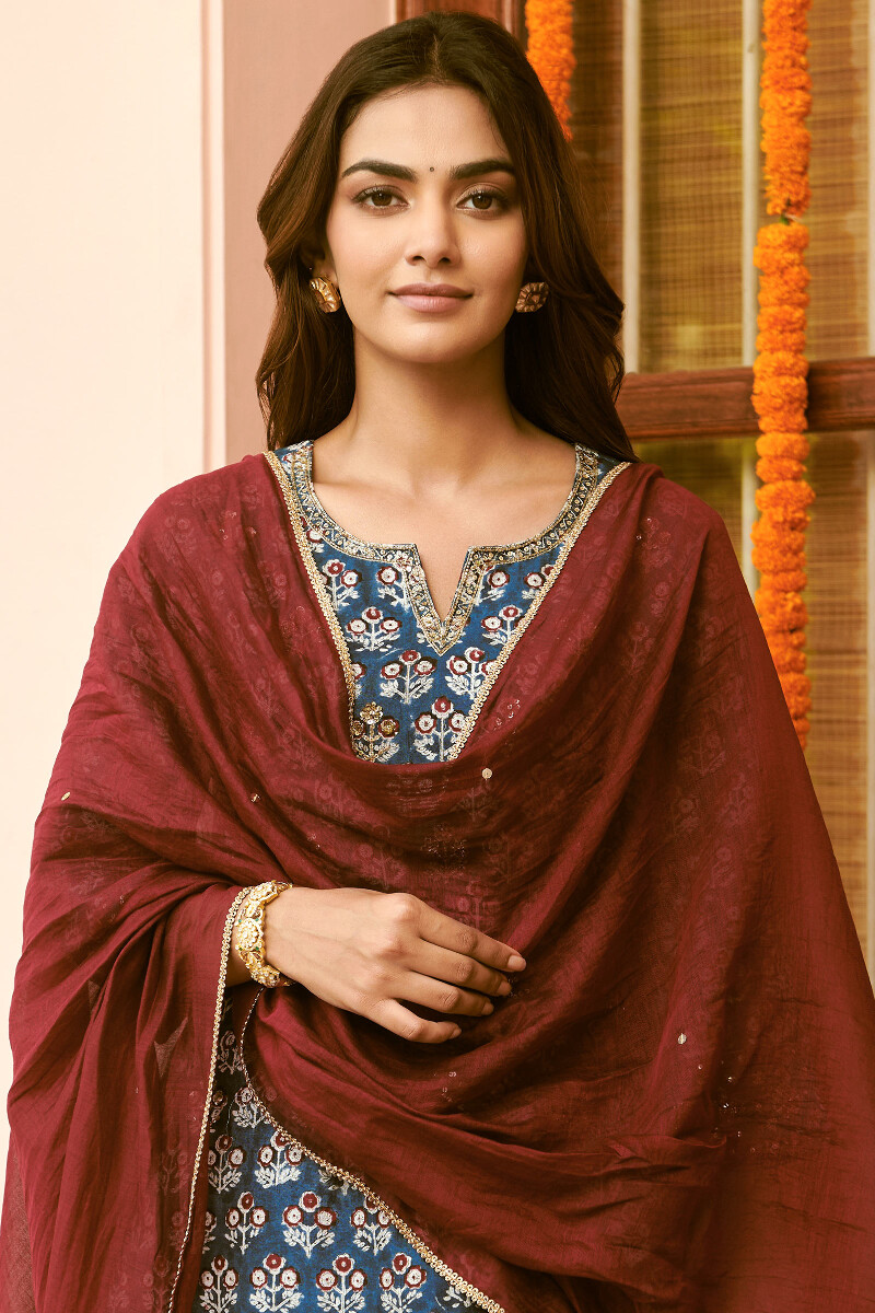 Maroon Handcrafted Cotton Silk Dupatta