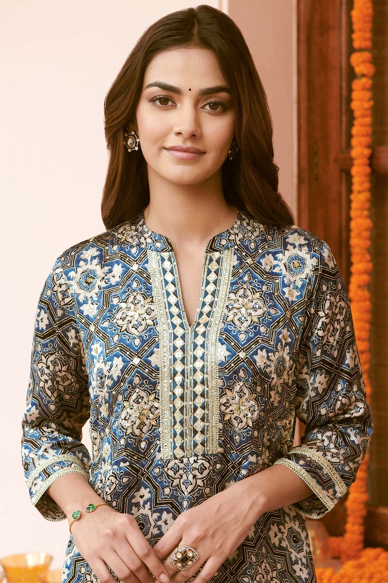 Ajrak Hand Block-Printed Straight Modal Kurta