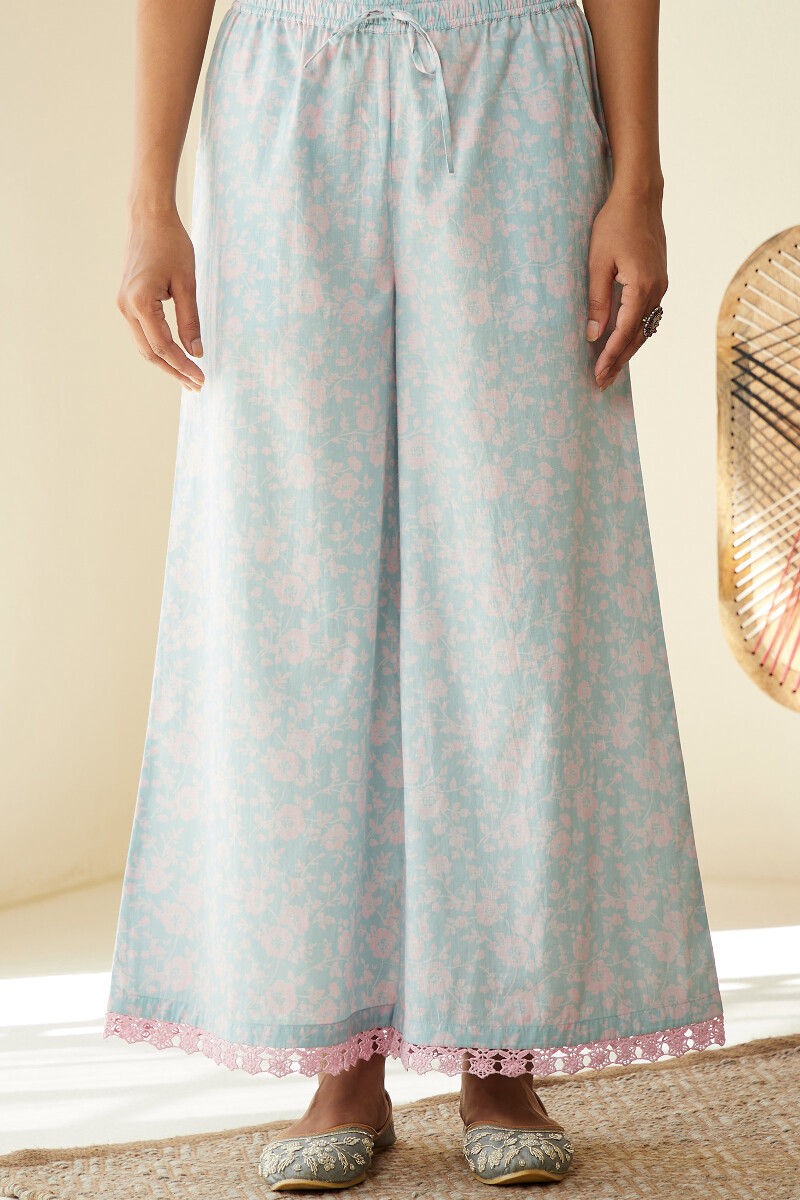 Blue Hand Printed Cotton Palazzo