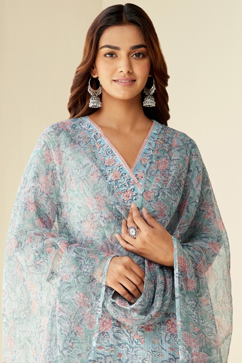 Blue Hand Block-Printed Kota Dupatta