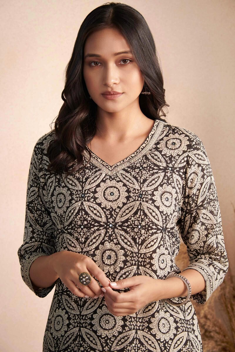 Bagru Hand Block-Printed Straight Modal Kurta