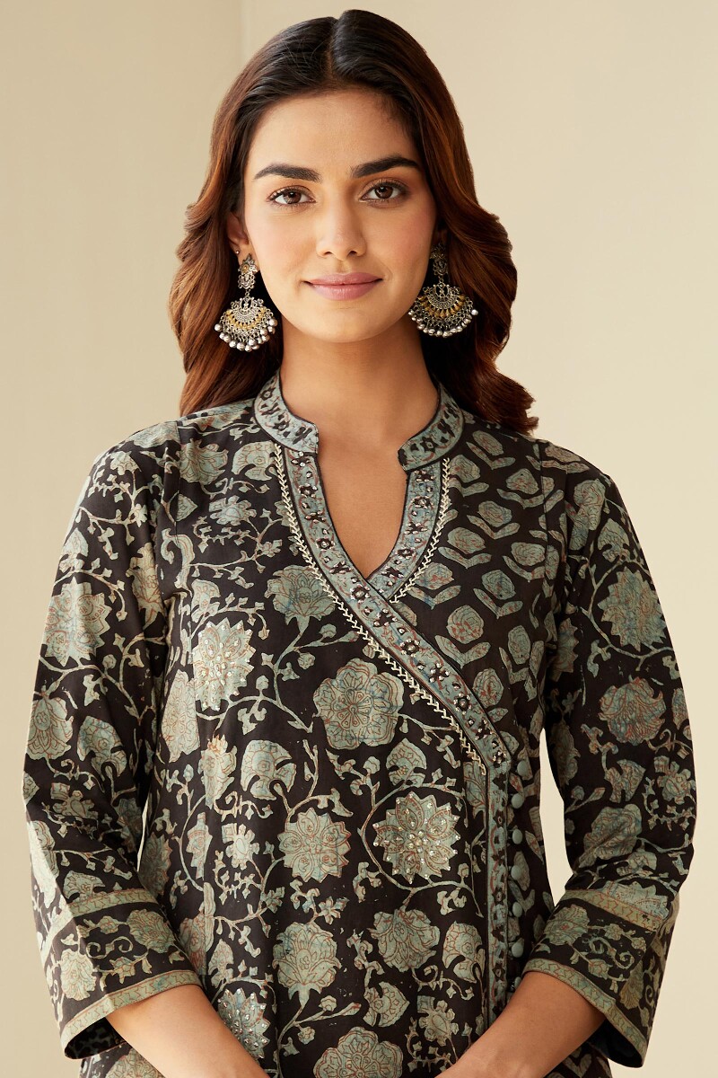 Akola Hand Block-Printed A-Line Cotton Kurta