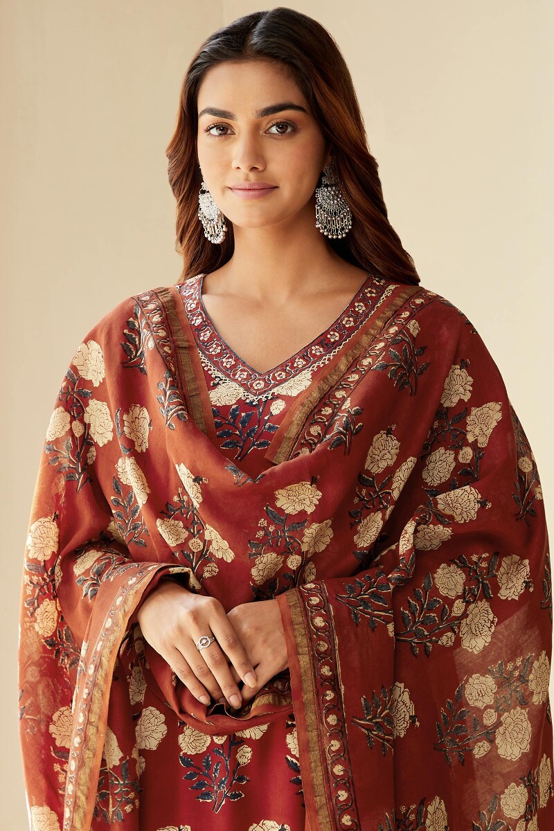 Bagru Hand Block-Printed Chanderi Dupatta