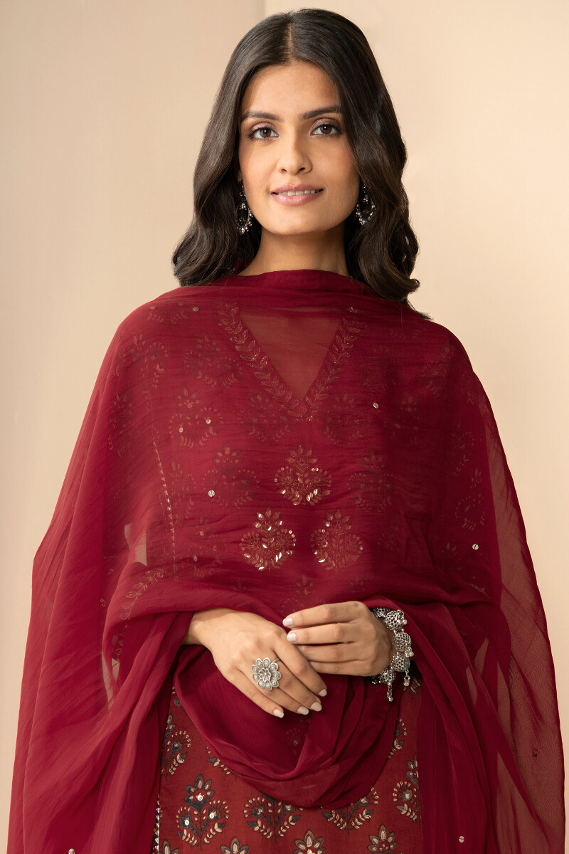 Red Handcrafted Organza Dupatta