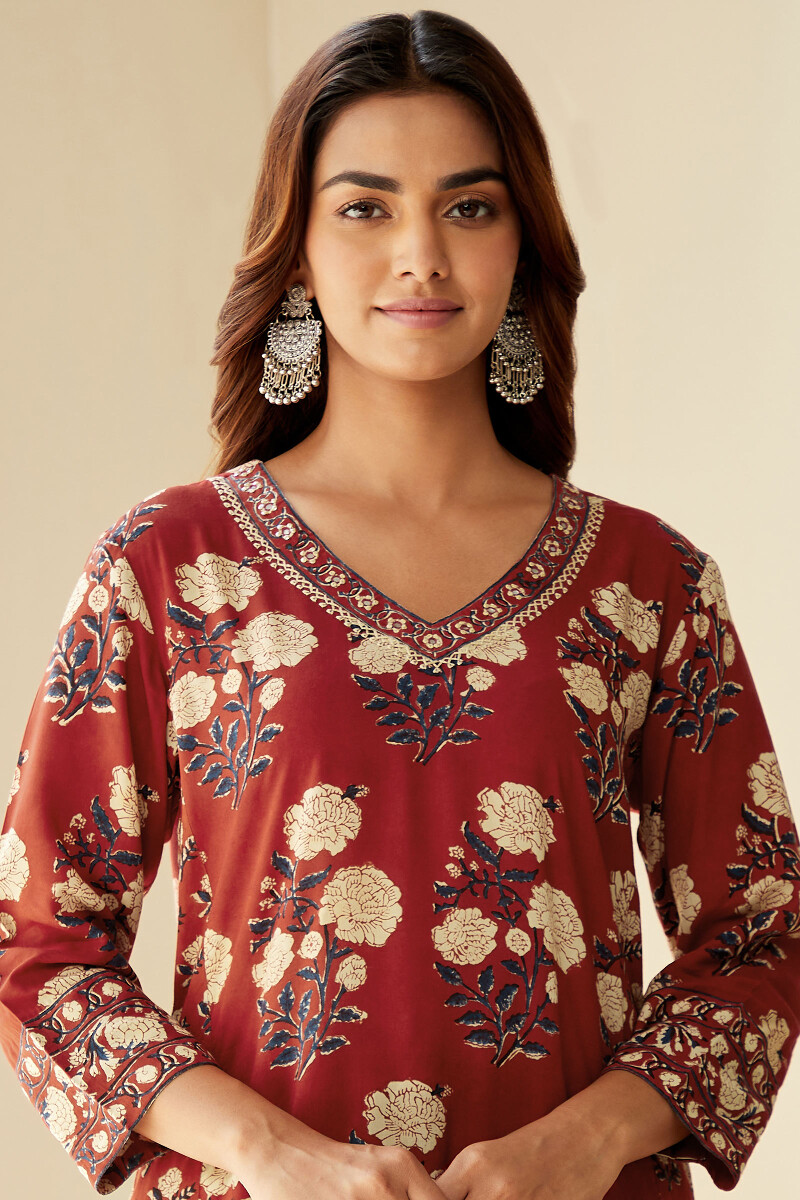 Bagru Hand Block-Printed Straight Modal Kurta