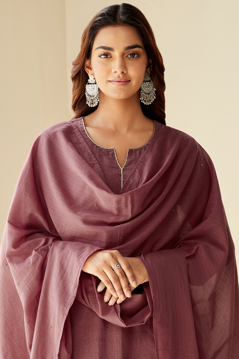 Red Handcrafted Cotton Dobby Dupatta