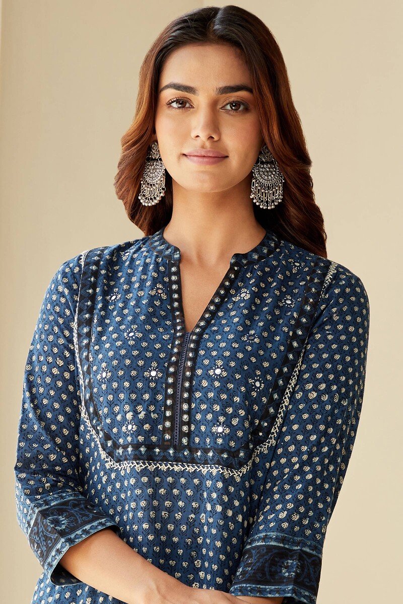 Bagru Hand Block-Printed Straight Cotton Dobby Kurta
