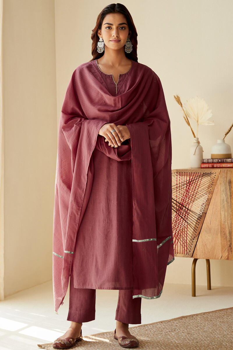 Red Handcrafted Cotton Dobby Dupatta