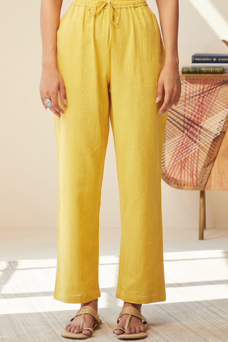 Yellow Handcrafted Cotton Flax Pants