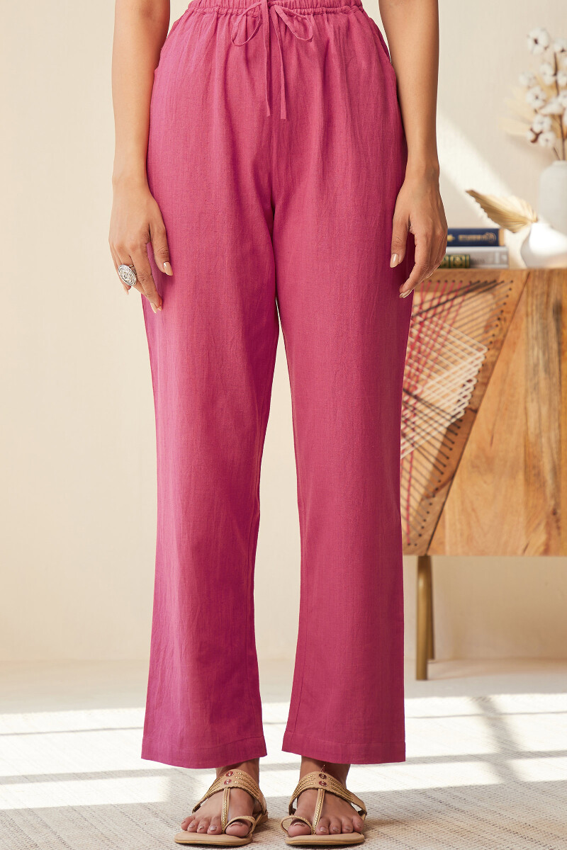 Rani Pink Handcrafted Cotton Flax Pants