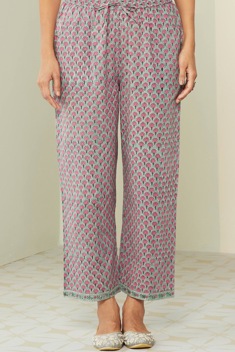 Green Hand Block-Printed Cotton Farsi