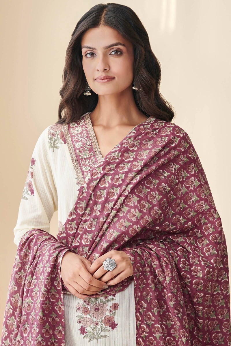 Maroon Hand Block-Printed Cotton Mul Dupatta