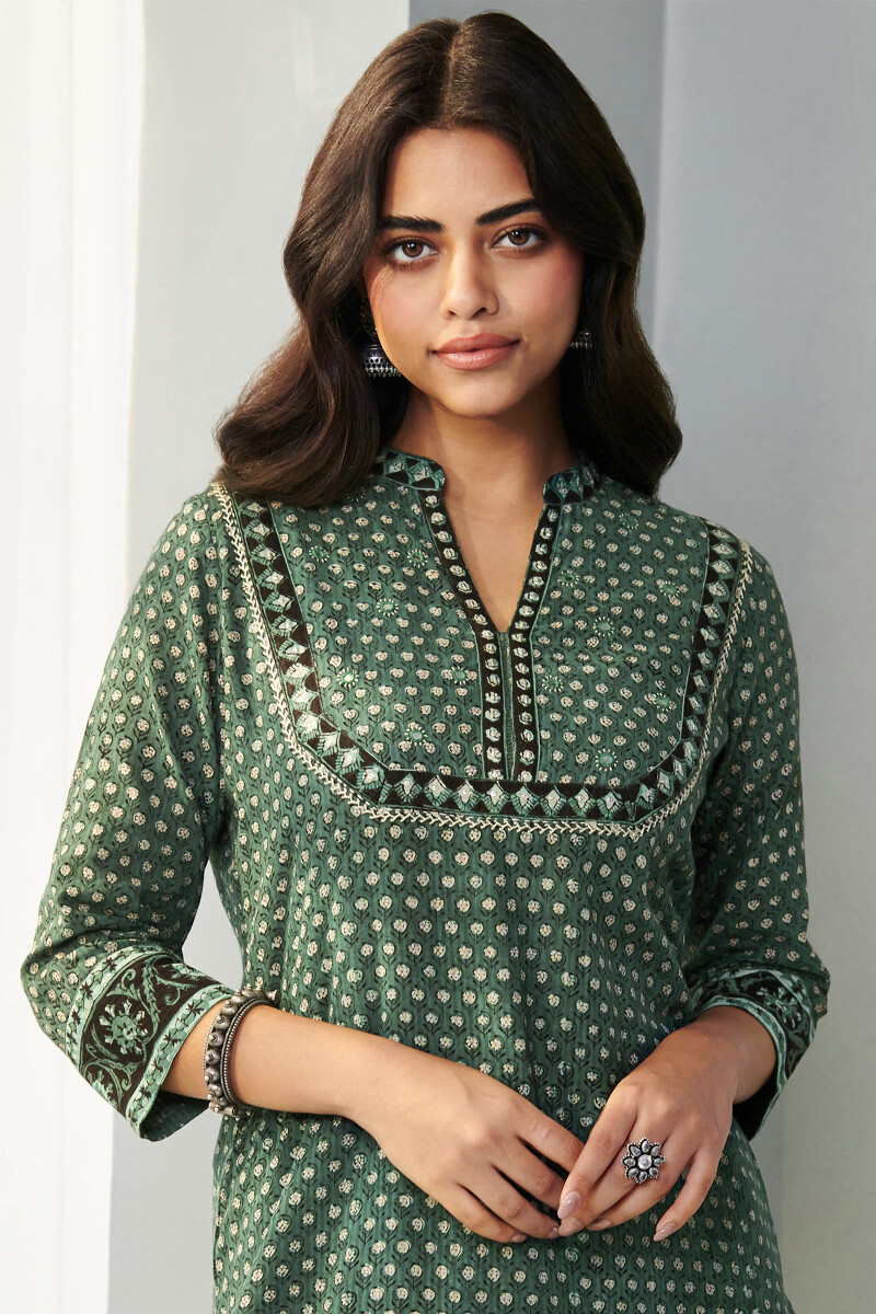 Bagru Hand Block-Printed Straight Cotton Dobby Kurta