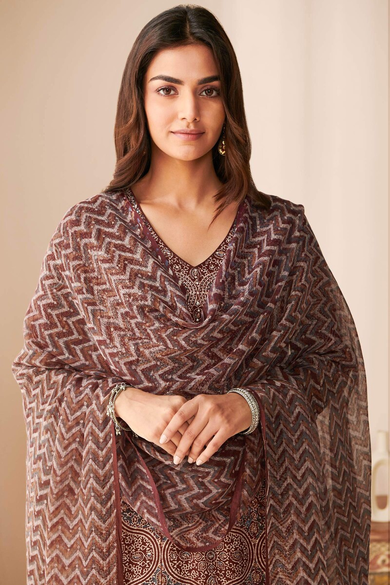 Ajrak Hand Block-Printed Kota Dupatta